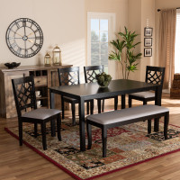 Baxton Studio RH331C-Grey/Dark Brown-6PC Dining Set Dori Modern and Contemporary Grey Fabric Upholstered and Dark Brown Finished Wood 6-Piece Dining Set